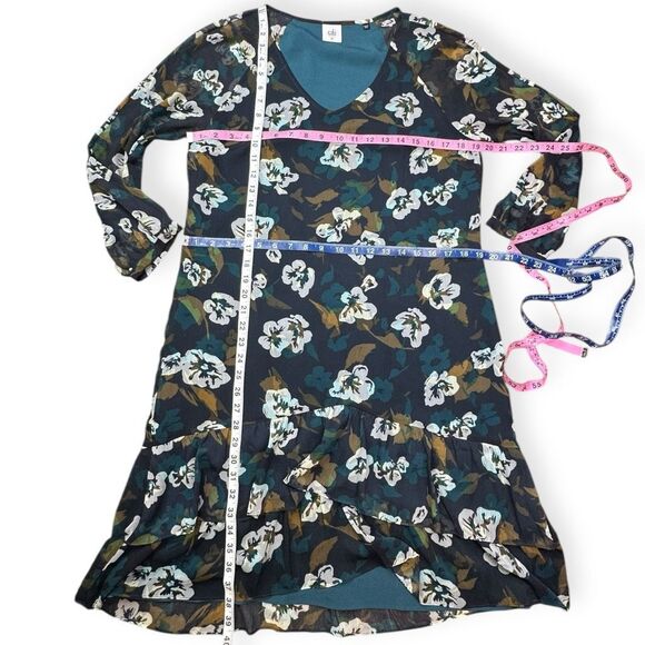 CABI Women’s Green White Floral Tiered Ruffle Chiffon Pirouette Dress Size Mediu - Picture 5 of 5